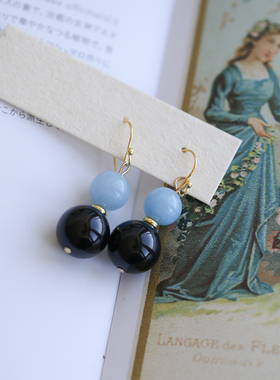 一枝橘 法式复古撞色清冷感玉石耳环 圆珠小众独特气质耳饰