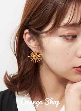 一枝橘 日系烟花造型金属耳环耳夹法式复古银针质感耳饰