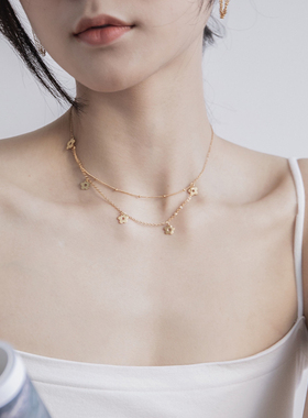 一枝橘花朵吊坠项链双层叠戴