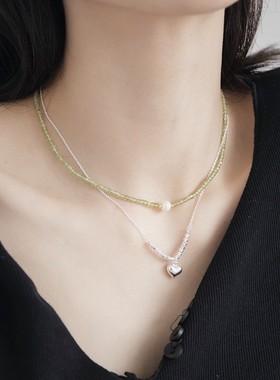 一枝橘绿色橄榄石天然珍珠锁骨链