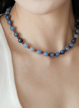 一枝橘  撞色设计天然蓝东陵项链女新款新中式小众锁骨链