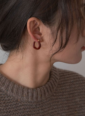 一枝橘 大都市 复古摩登红色滴油耳环复古小众设计高级感耳饰