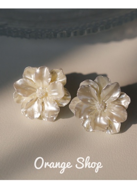 一枝橘 少女香气山茶花耳钉花朵耳环小众耳夹仙气森系仙女无耳洞