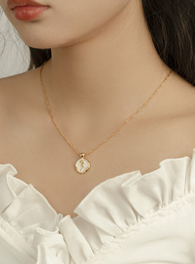 一枝橘 法式复古项链女秋季新款毛衣链金币吊坠小众设计感锁骨链