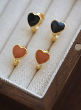 一枝橘  甜心巧 法式少女感滴油爱心耳圈 复古简约小众桃心耳饰