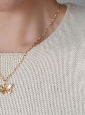 一枝橘 金色蝴蝶项链 招财新中式设计感微镶钻小众颈链