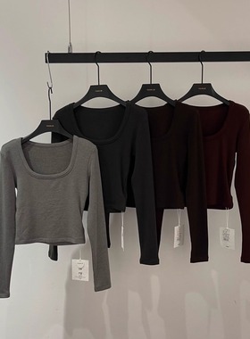 YUAN XI元熙8078-3加绒秋冬新款短方领小个子长袖打底衫女显瘦T恤