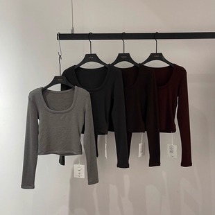 XI元 打底衫 熙8078 短方领小个子长袖 女显瘦T恤 3加绒秋冬新款 YUAN