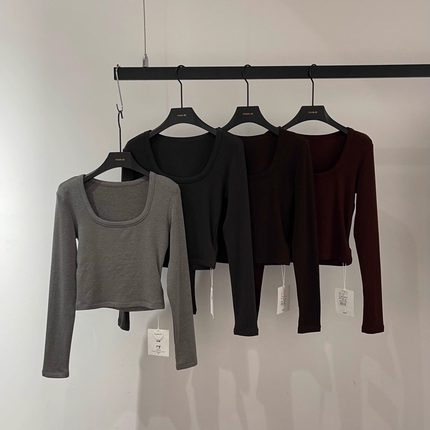 YUAN XI元熙8078-3加绒秋冬新款短方领小个子长袖打底衫女显瘦T恤