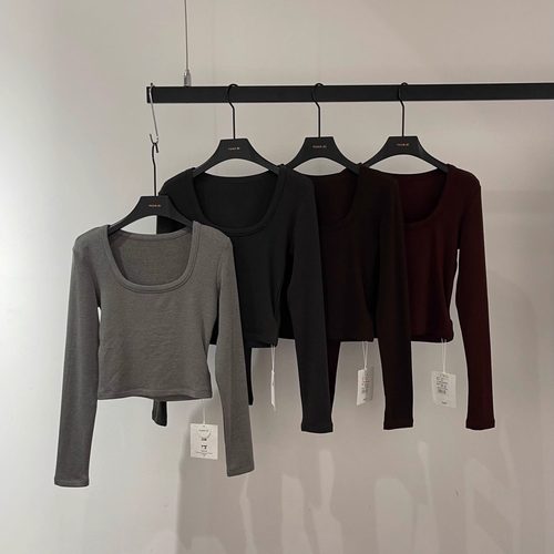 YUAN XI元熙8078-3加绒秋冬新款短方领小个子长袖打底衫女显瘦T恤