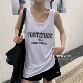 XI元 熙6222设计感字母印花背心女宽松中长款 薄打底衫 YUAN 无袖 T恤