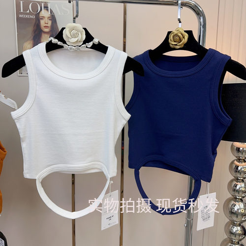 元熙3094辣妹设计感露腰小心机吊带背心女美式复古无袖上衣内搭夏