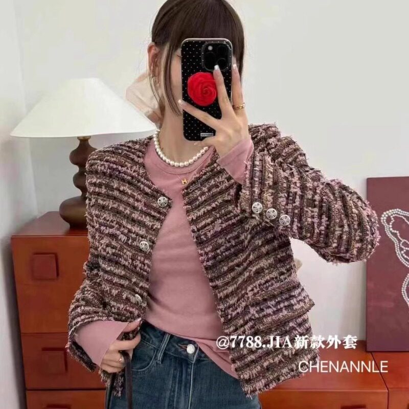7788小香风家CHENANNLE2026春新款高级感粗花呢洋气圆领长袖外套