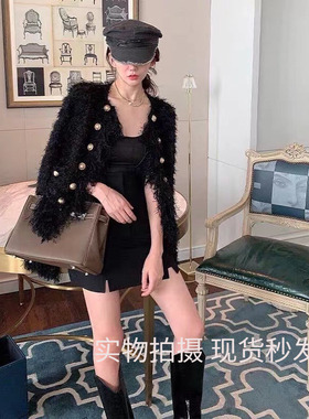 LXYG金属扣名媛流苏编织长袖针织开衫洋气外套2025春新款显瘦毛衣