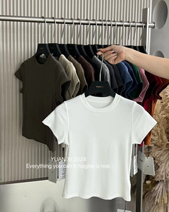 元熙3011秋新款纯色圆领正肩简约短袖T恤女修身显瘦白打底衫上衣