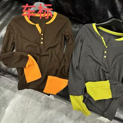 YUAN XI元熙9011设计感加绒撞色假两件磨毛长袖T恤女冬显瘦打底衫