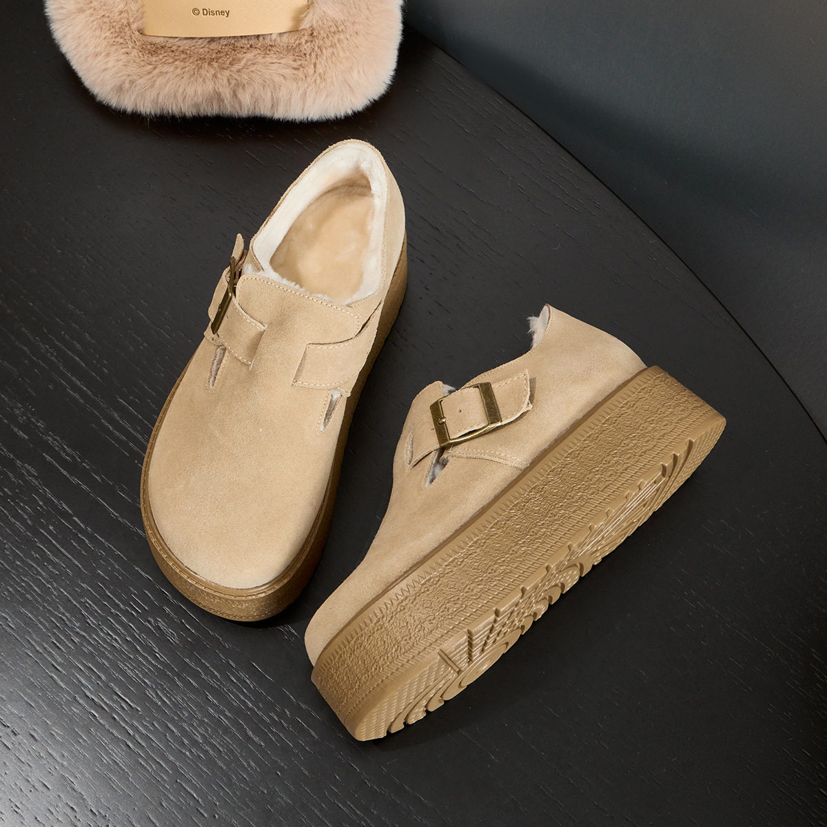 真皮勃肯鞋女秋冬加绒厚底