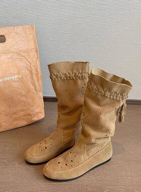 女式镂空雕花西部短靴女
