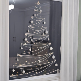 圣诞节珍珠串圣诞树DIY材料包吸盘玻璃客厅装饰店铺橱窗布置装饰
