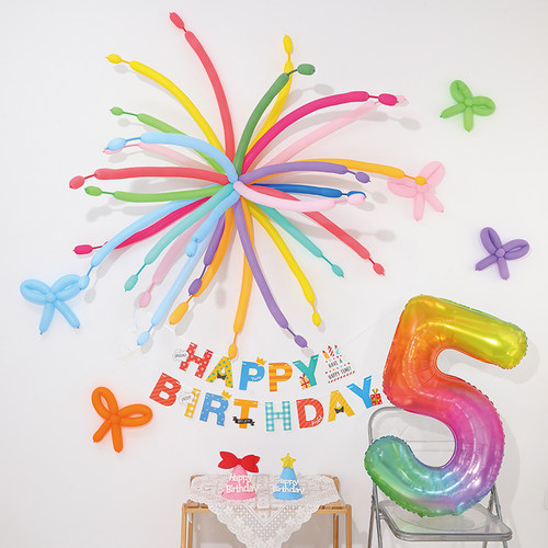 彩色多巴胺长条气球生日派对装饰