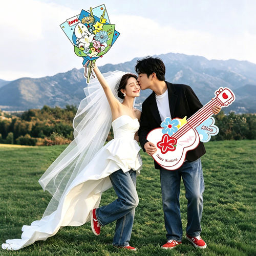 领证结婚拍照道具订婚手持出片外景婚纱照手绘风手举牌KT板氛围感