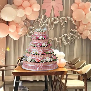 男女朋友生日场景布置装饰派对美金钞票肥牛卷KT板氛围感拍照道具