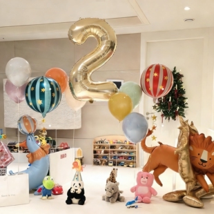 新款马戏团主题儿童生日派对气球海狮狮子宝宝2周岁场景布置套装
