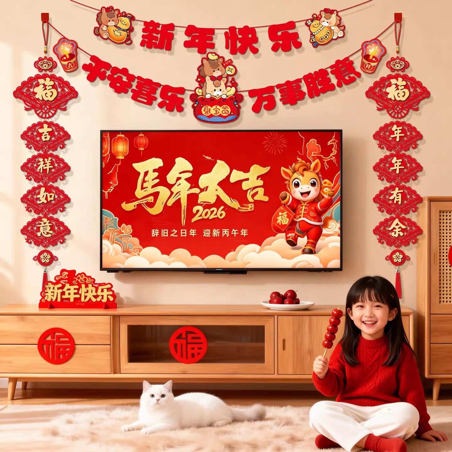 2026马年挂件春节客厅电视背景墙拉花过年氛围布置挂饰新年装饰品,节庆用品/礼品,装扮布置套餐,淘宝优惠券,粉丝福利购,淘宝优惠卷