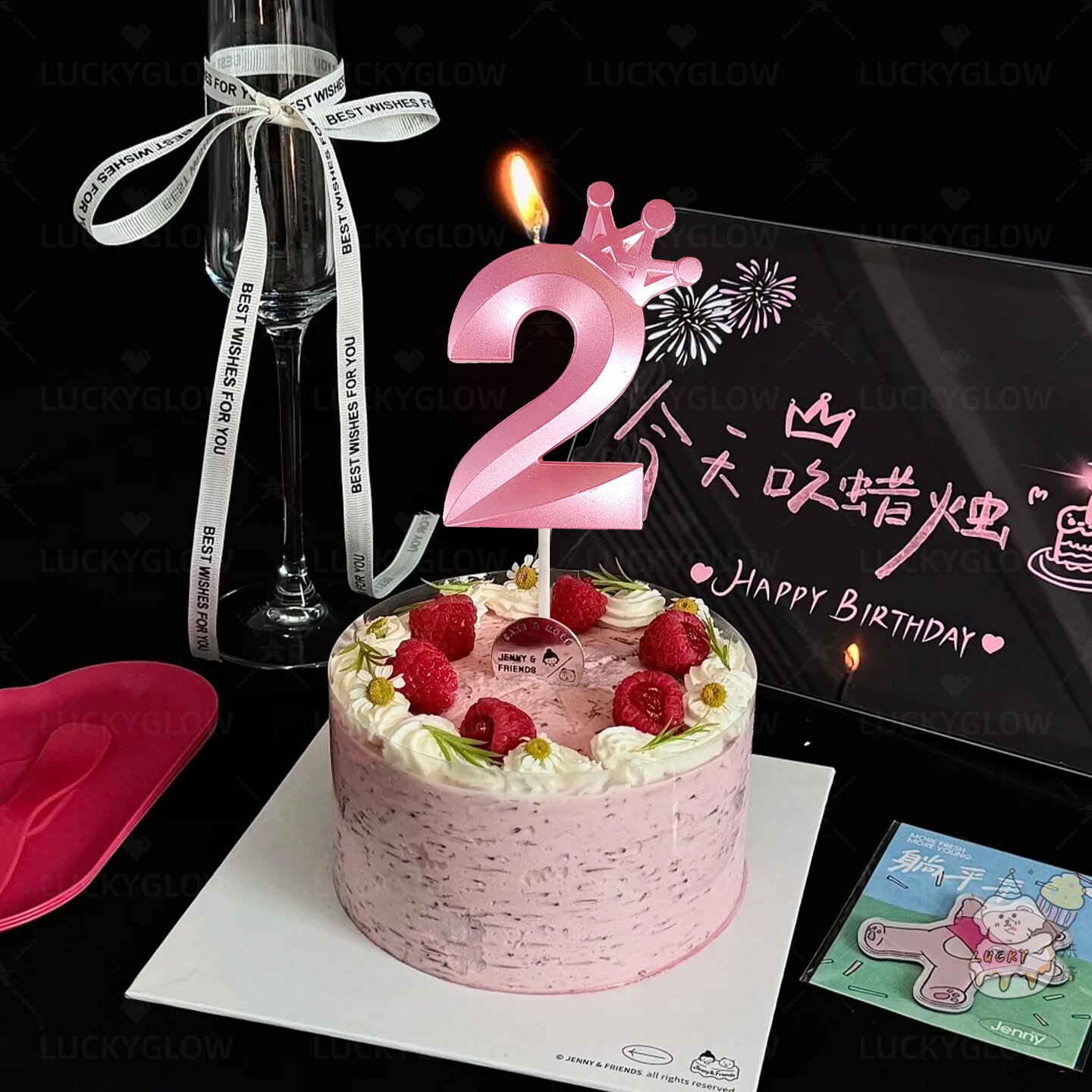 ins黑粉色蓝钻石皇冠数字蜡烛生日派对聚会蛋糕装饰道具氛围拍照