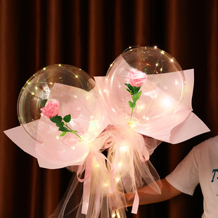 七夕情人节网红玫瑰花波波球花束发光带灯地推夜市摆摊街卖材料包