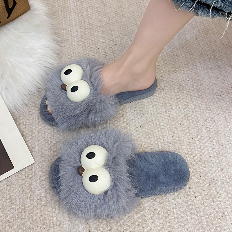 可爱毛毛拖鞋女室内棉拖鞋2025年秋冬新款搞怪大眼睛居家一字拖鞋,女鞋,一字拖,淘宝优惠券,粉丝福利购,淘宝优惠卷