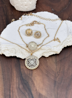 Nawoo镀真金镂空耳钉女小众高级气质百搭时尚精致项链手链套装