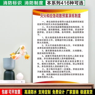 灭火和应急疏散预案演练制度 防水粘贴纸硬质PVC牌消防标识 XF640