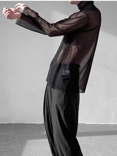 内搭必买长袖 叠穿百搭高领针织网纱打底衫 上衣男女 新款 2021夏季