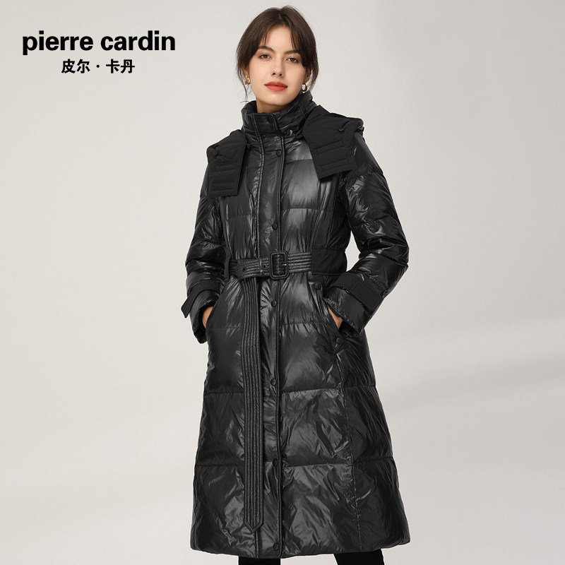 皮尔卡丹2023冬季新款白鹅绒加厚修身显瘦亮面羽绒服女可拆卸连帽怎么看?