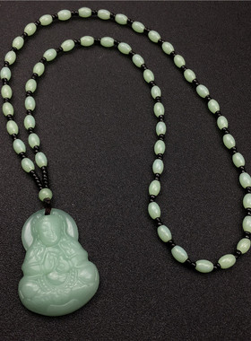 翡翠色观音面佛挂件装饰吊坠项链