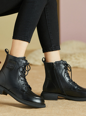 W216-1 真皮马丁靴女英伦风2023秋冬季新款单靴短靴厚底大码