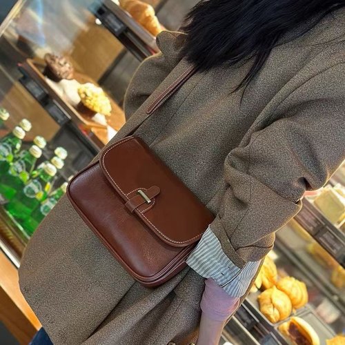 韩国高级感斜挎包头层软牛皮女包