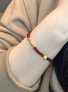 复古显白红玛瑙串珠手链旺桃花运