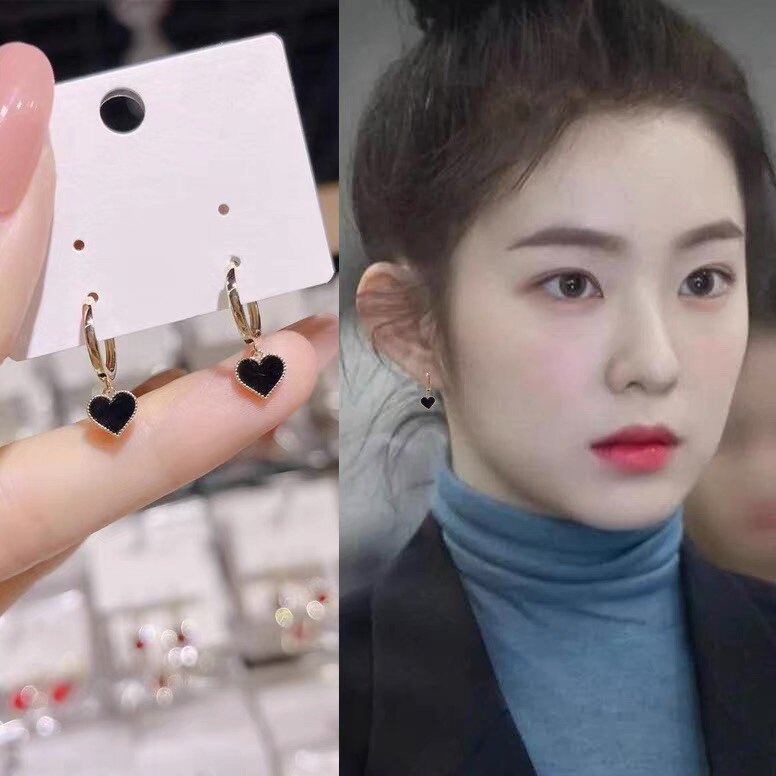 韩国黑色爱心耳扣女小众精致