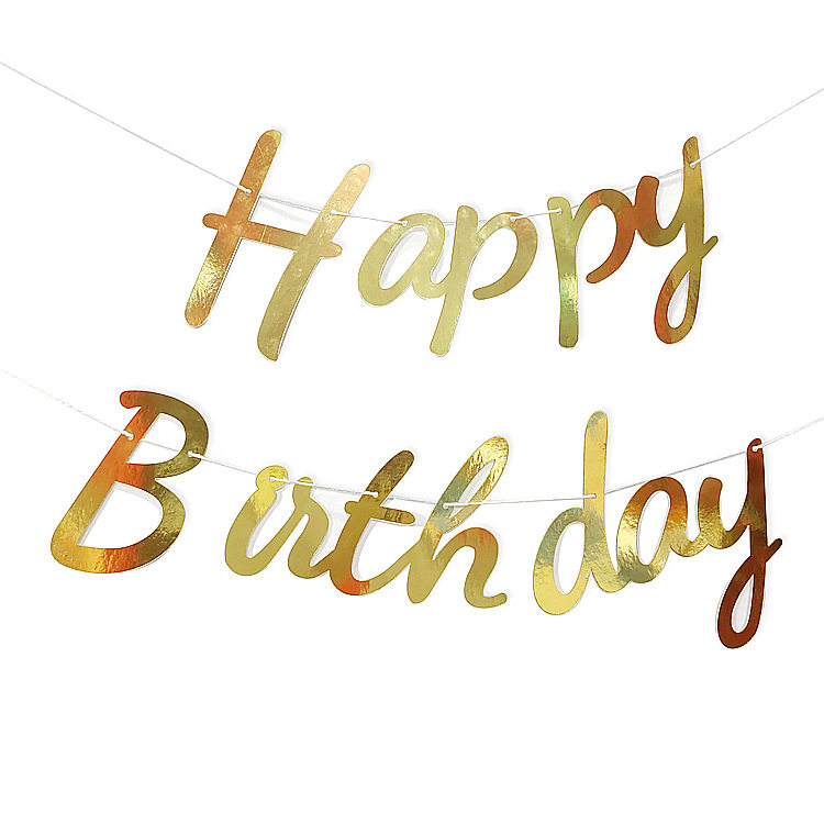 烫金happybirtday字母生日快乐拉旗道具拍照生日派对布置气球装饰