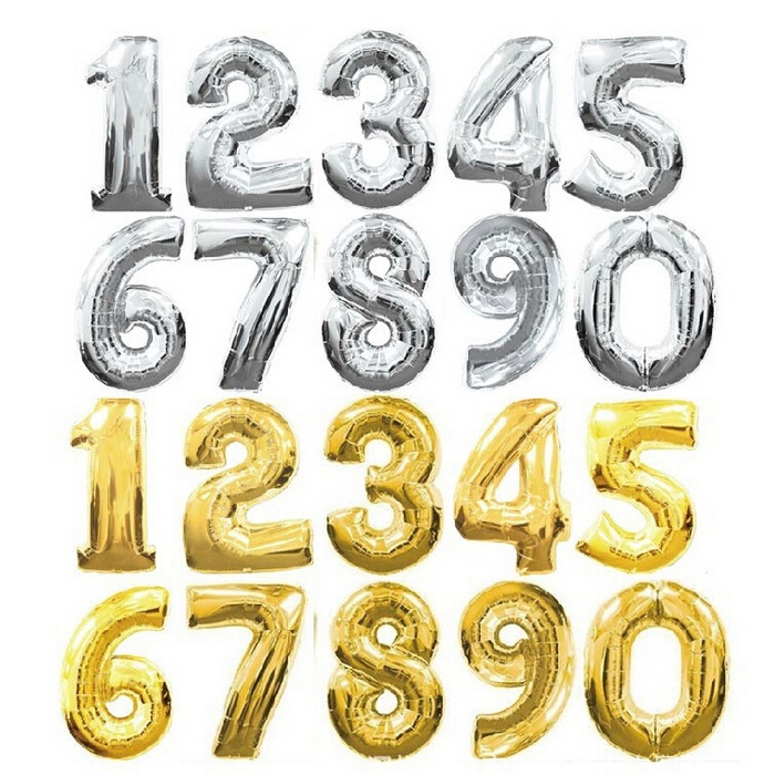 40寸金银色数字生日派对铝膜气球