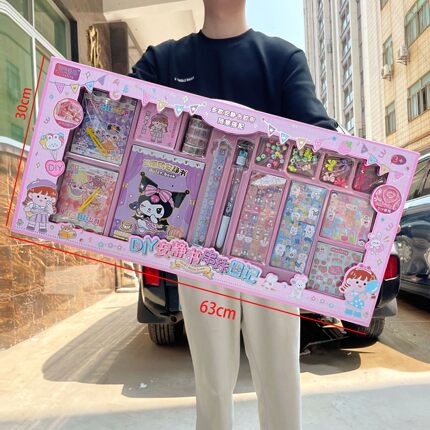 女孩流沙手账DIY咕卡卡通贴纸系列涂鸦水彩画儿童玩具大礼盒套装