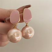 复古粉嫩珍珠吊坠耳环 巴黎旧梦 超仙法式 轻奢高级感气质银针耳饰