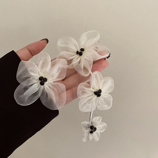 高级夸张ins小众耳饰 复古网纱不对称花朵耳环 莫奈花园 浪漫法式