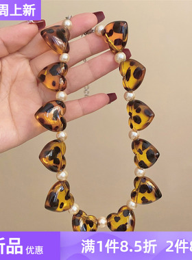 爱的豹豹复古爱心珍珠锁骨链