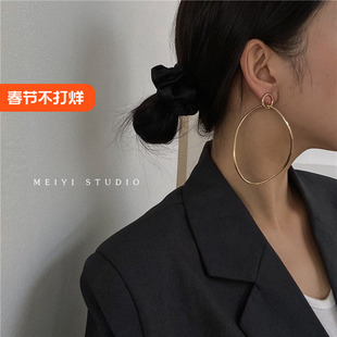 INS冷淡风简约欧美大圆圈夸张银针耳环女个性时尚小众气质耳饰女