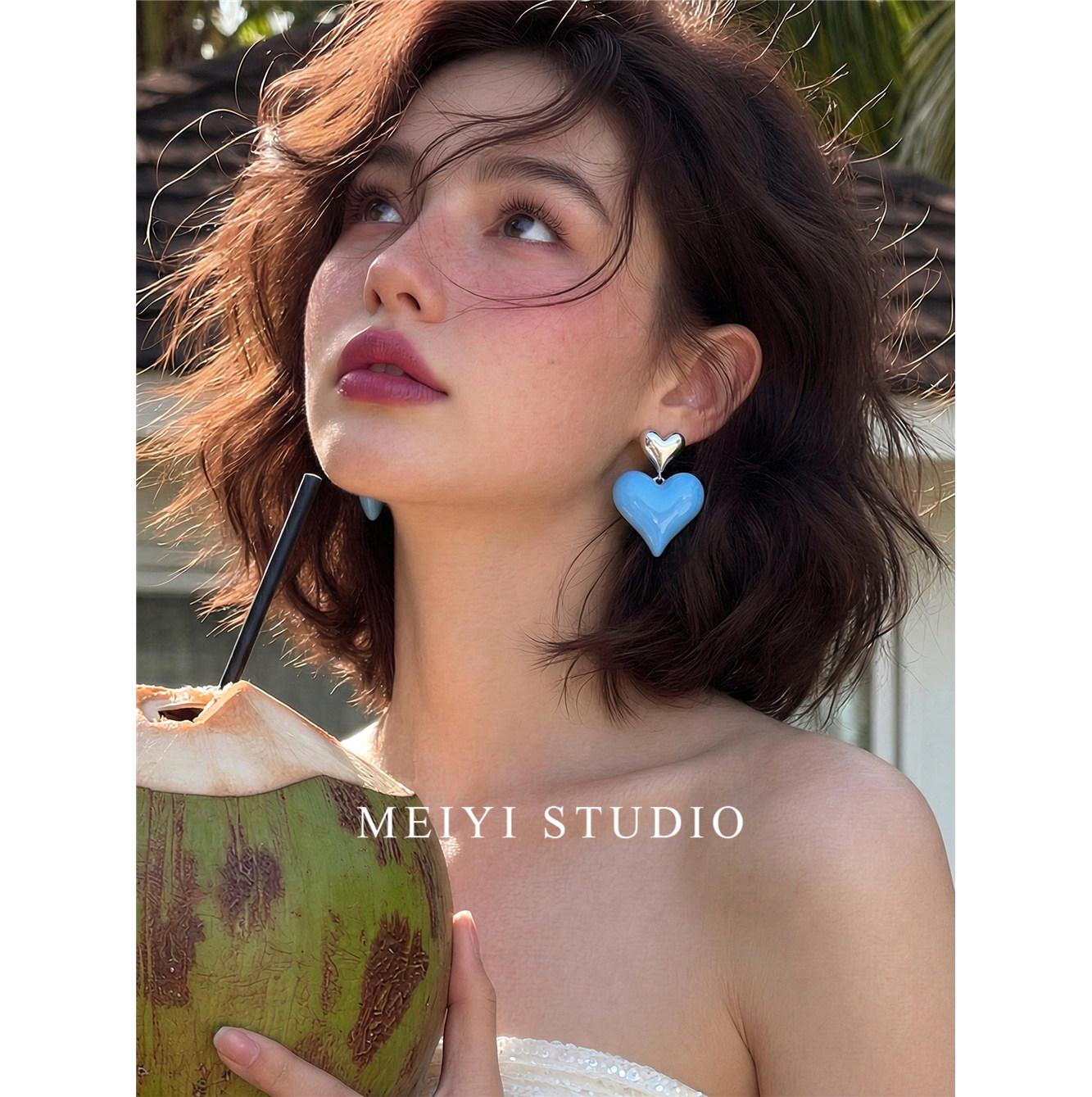 蓝心珐琅耳坠女 显白减龄 爆款轻奢高级感气质爱心耳钉耳坠饰品潮,饰品/流行首饰/时尚饰品新,耳环,淘宝优惠券,粉丝福利购,淘宝优惠卷