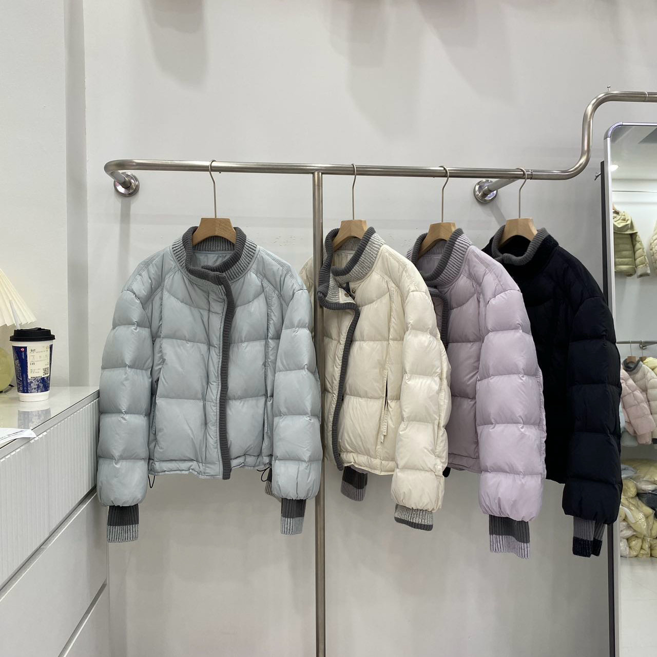 紫色针织拼接立领羽绒服女2026冬季新款设计感小个子减龄保暖外套