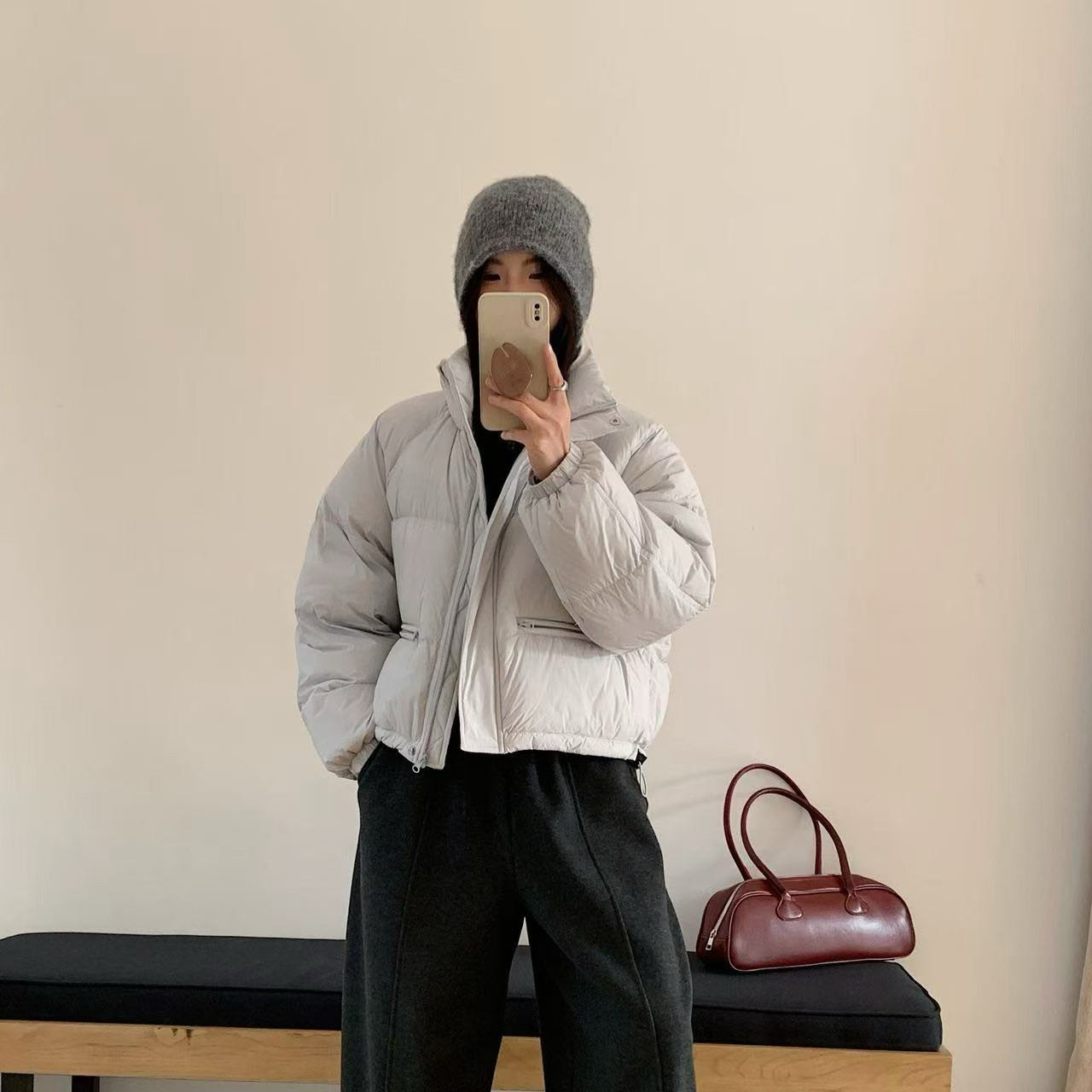 白鸭绒加厚保暖下摆抽绳宽松显瘦羽绒服外套2026时尚百搭立领学生